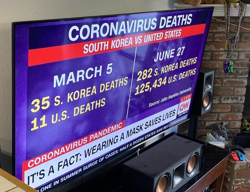 cnn이 보도한 한국과 미국의 코로나 사망자 비교