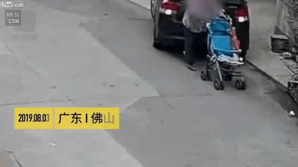 Old woman is run over by a small car.gif